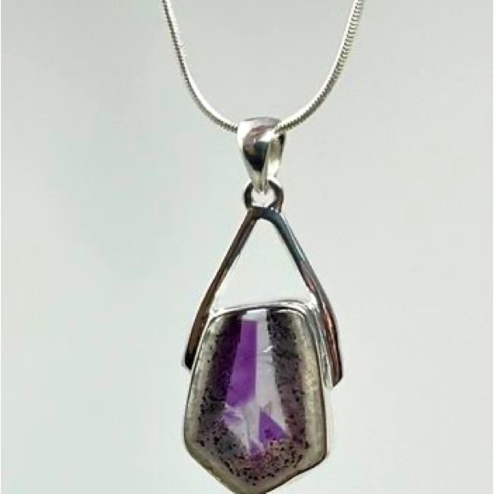 Auralite Crystal Wishbone Pendant Set In Sterling Silver. Handcrafted in USA